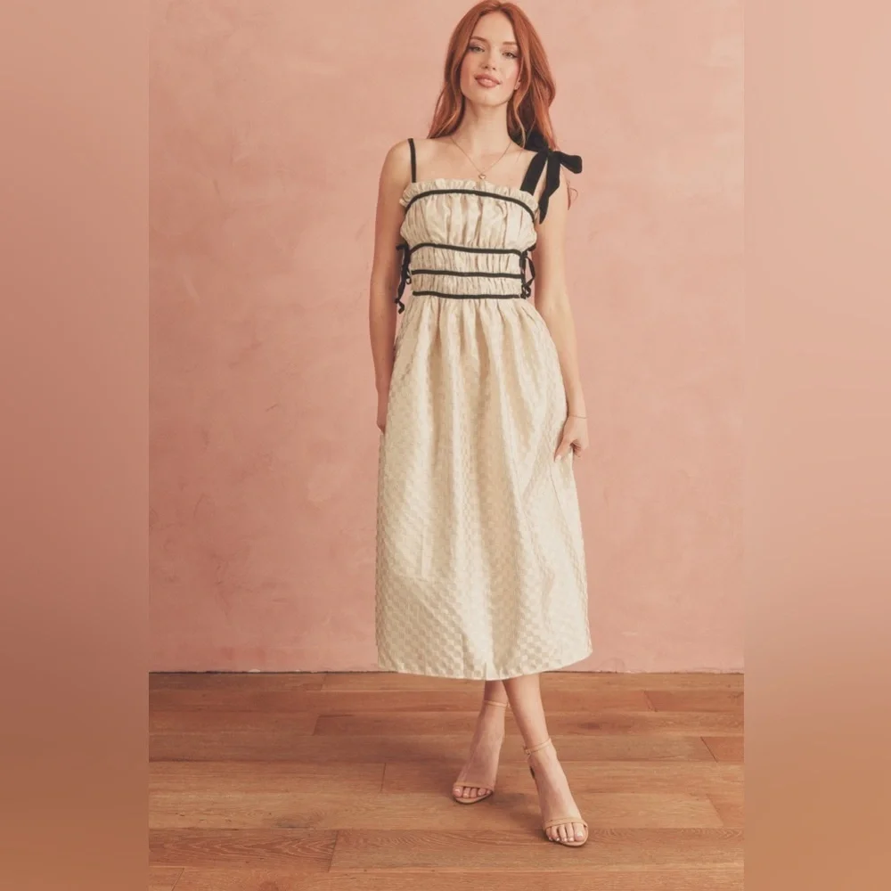 NWT Sofie the Label Claire Dress‎ Gold Jacquard Velvet Straps Size Small - Picture 3 of 15